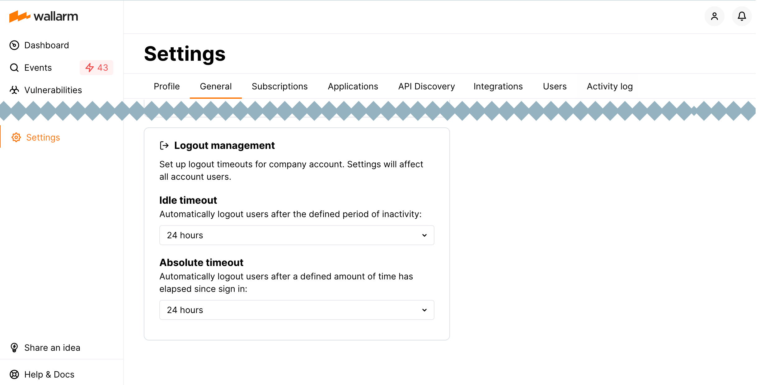 General tab - Logout management