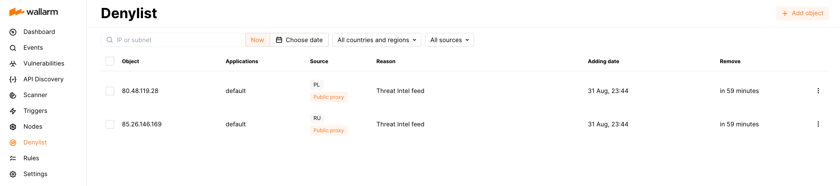 Denylist tab overview