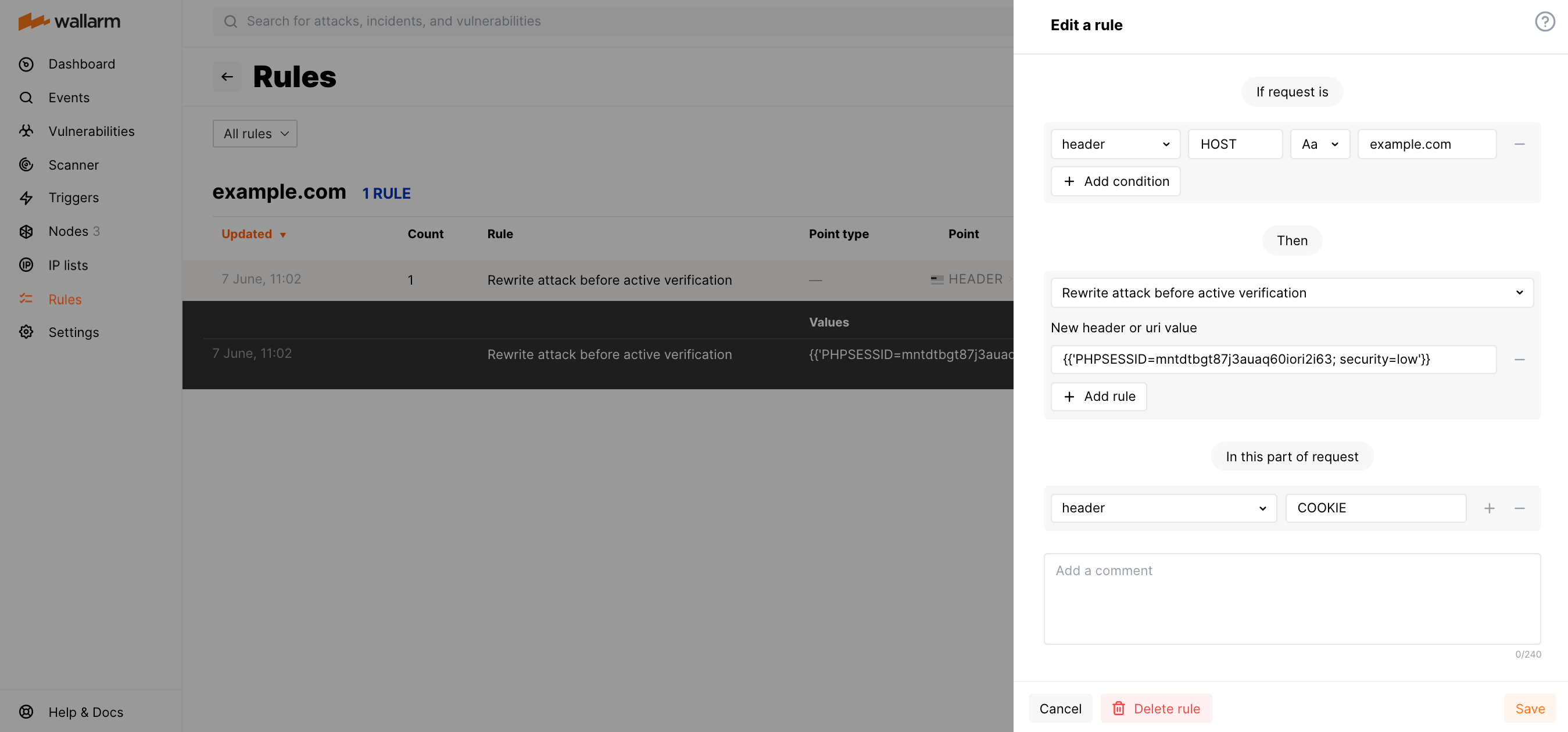 Example of the rule modifying COOKIE