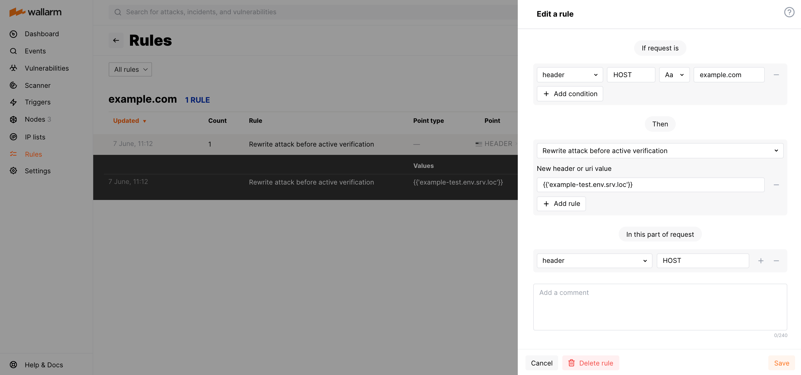 Example of the rule modyfying HOST