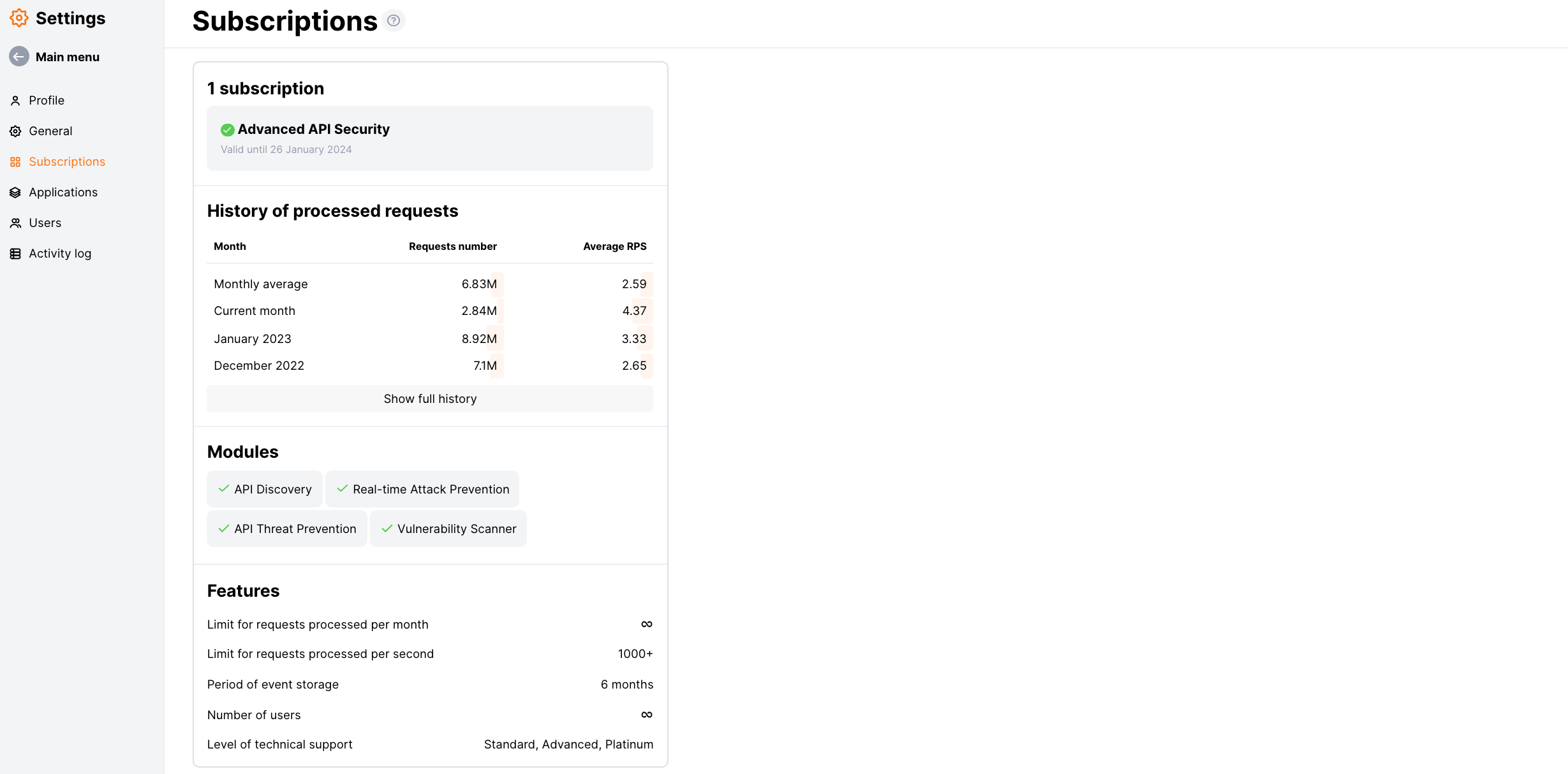 Paid subscription plan