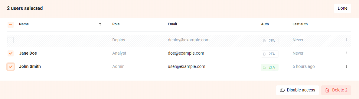 Disabling several users' accounts